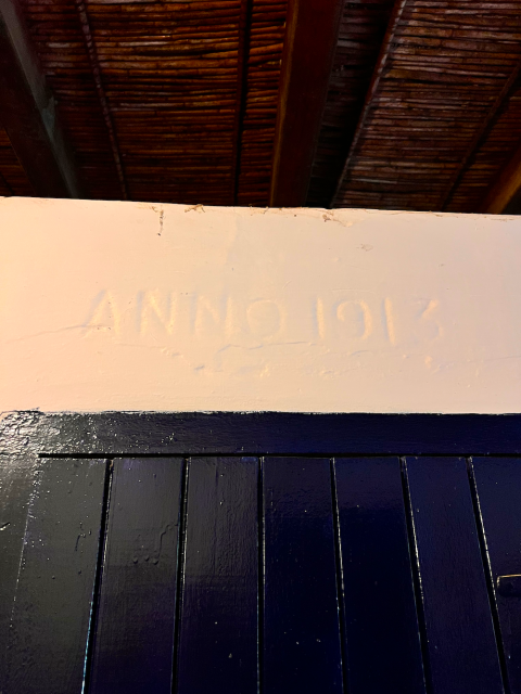 One of the concrete fermentation tanks from the winery's pre-stables days
