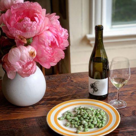 Wild Bee Chardonnay with peonies