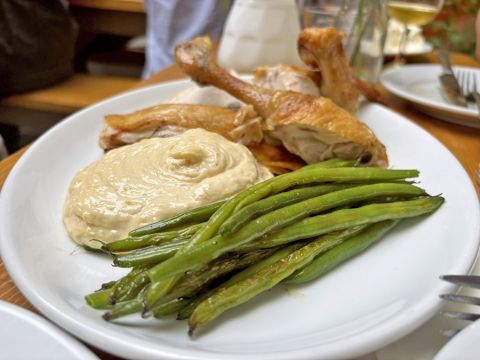 Cornish Red chicken with marigold at Rake