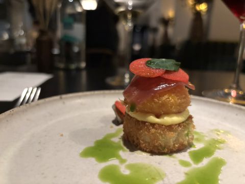 crispy duck egg yolk at etch