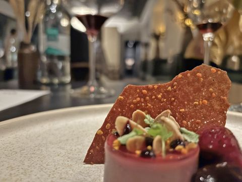 cherry elderflower dessert at etch