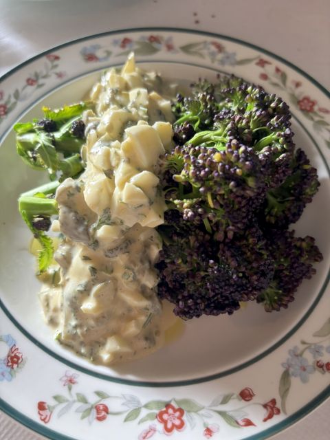 sprouting broccoli and gribiche