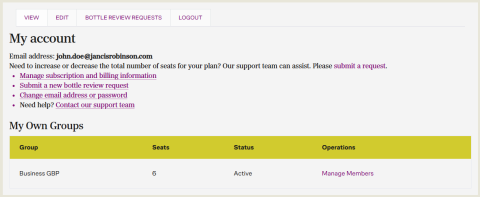 "My account" page showing a list of your groups