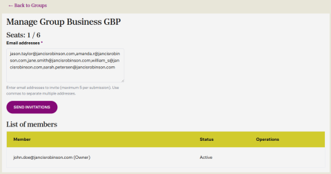 Group membership management screen showing how to add multiple members
