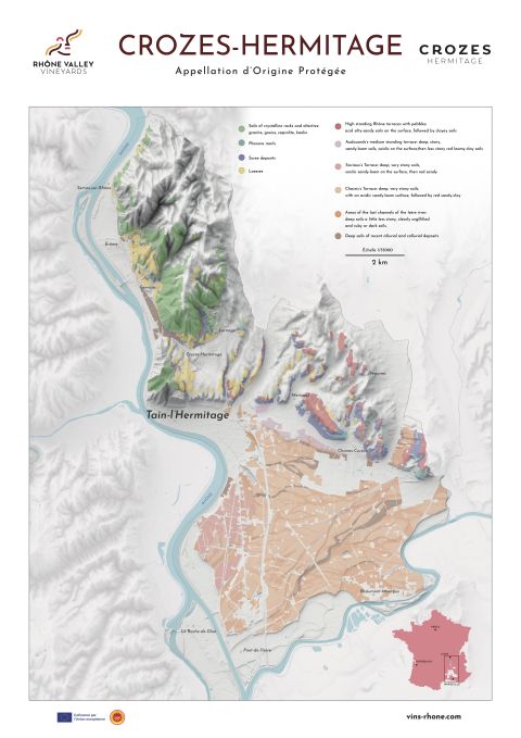 A map detailing the soil types of Crozes-Hermitage