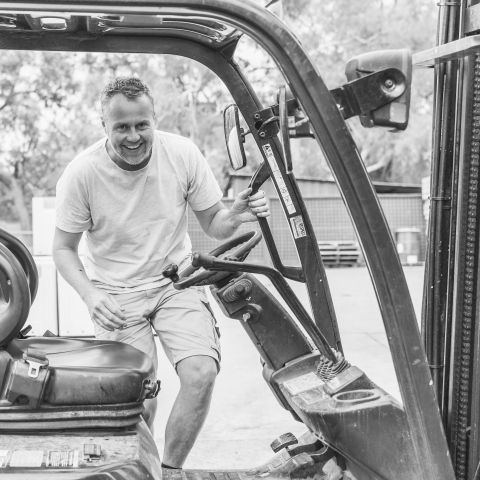 Rollo Crittenden - getting into the tractor at vintage