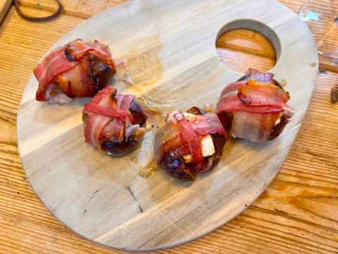 Figs stuffed with gorgonzola and wrapped in bacon
