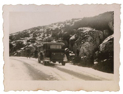 Maurice Symington's car in the snowy winter of 1924, Douro Valley, Portugal