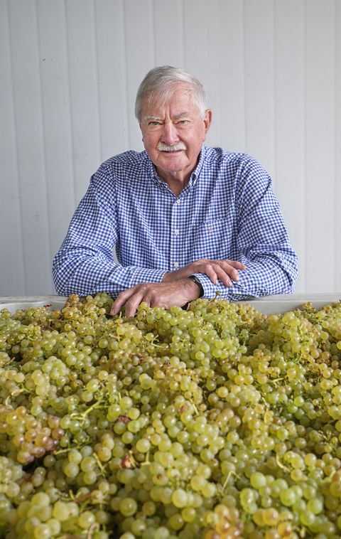 Brian Croser with Chardonnay fruit