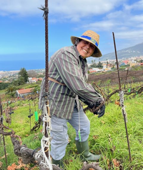 Nena tying vines
