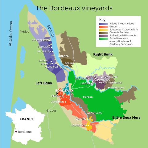 map of Bordeaux vineyards