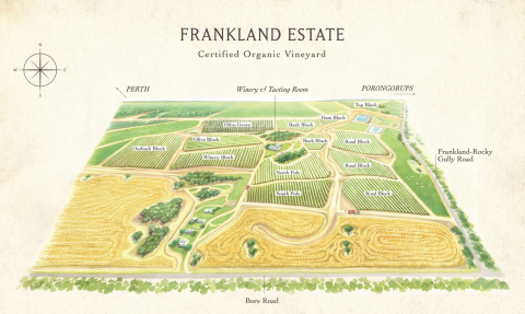 An artistic rendering of the parcels that make up the Isolation Ridge vineyard at Frankland Estate