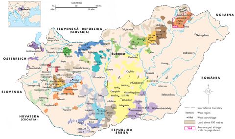 Hungary map from the 8th edition of the World Atlas of Wine