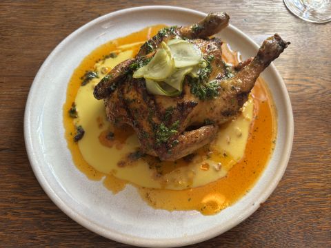 poussin with creamed corn and harissa butter at Dylans