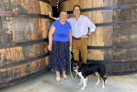Lilian Barton Sartorius with son Damien and dog Alma
