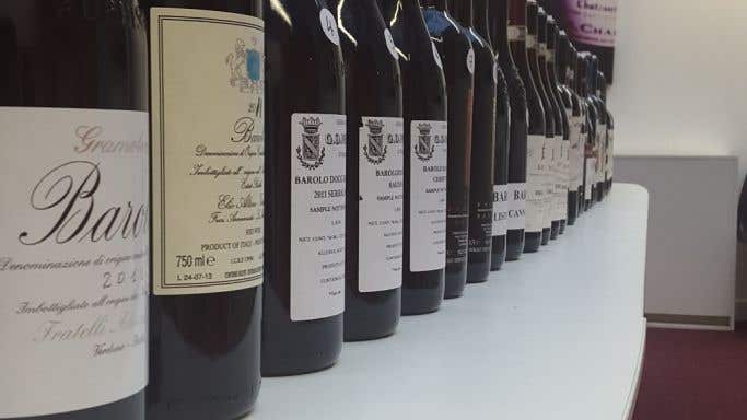 lineup of Barolo 2011 bottles